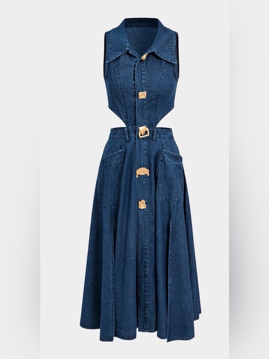 Micas Dresses & Skirts - Dark Blue Cutout Denim Midi Dress - Women